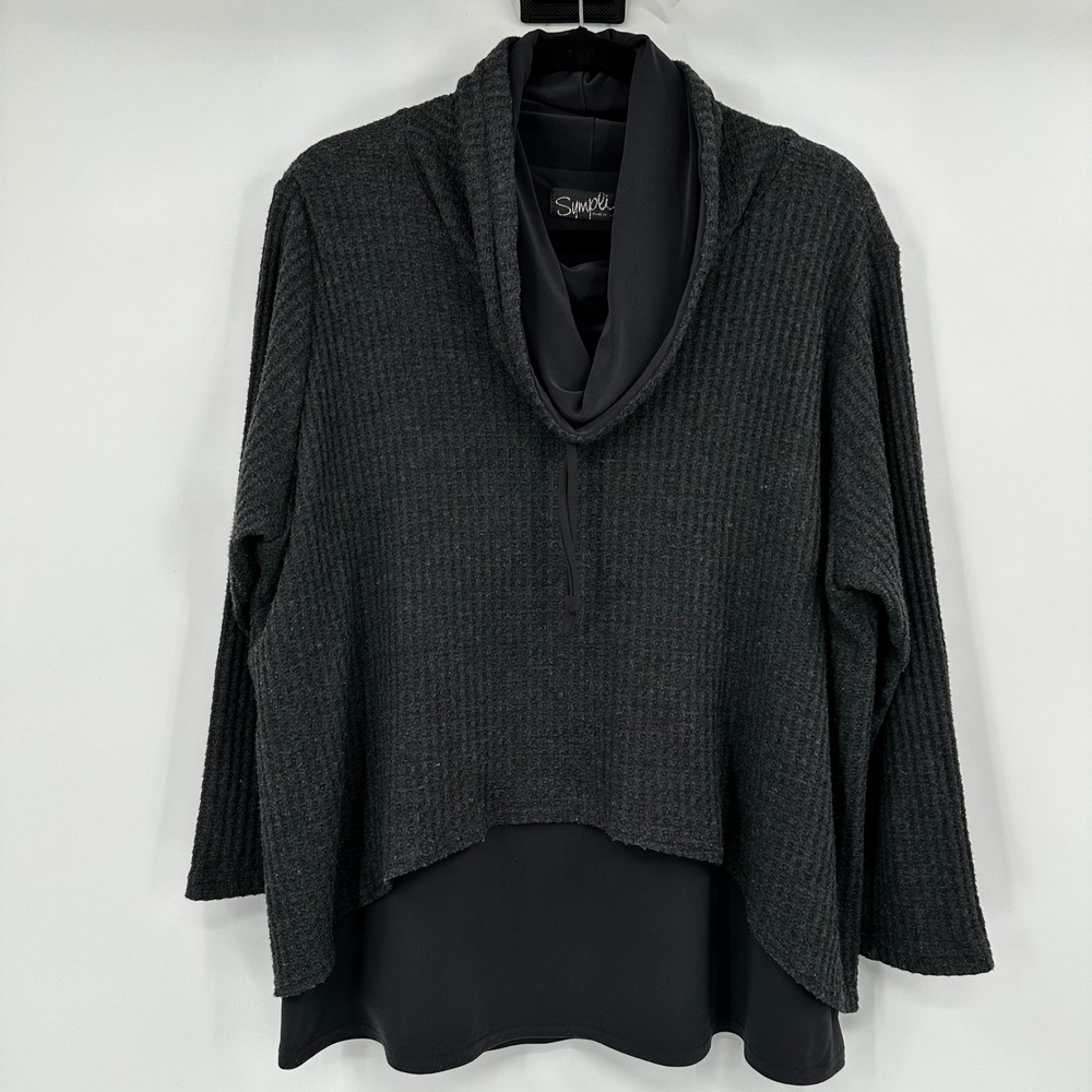 Sympli Cowl Neck Sweater Grey Waffle Knit Double Layer Jersey Knit Top‎ Size 4